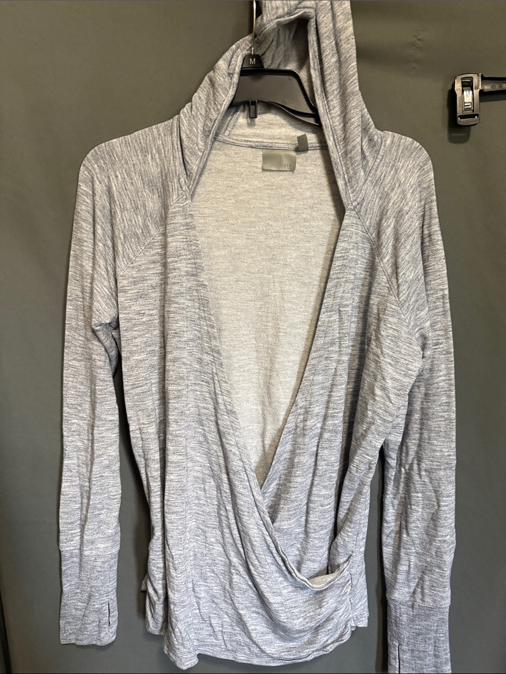 Athleta Light Gray Hooded Draped Open Cardigan